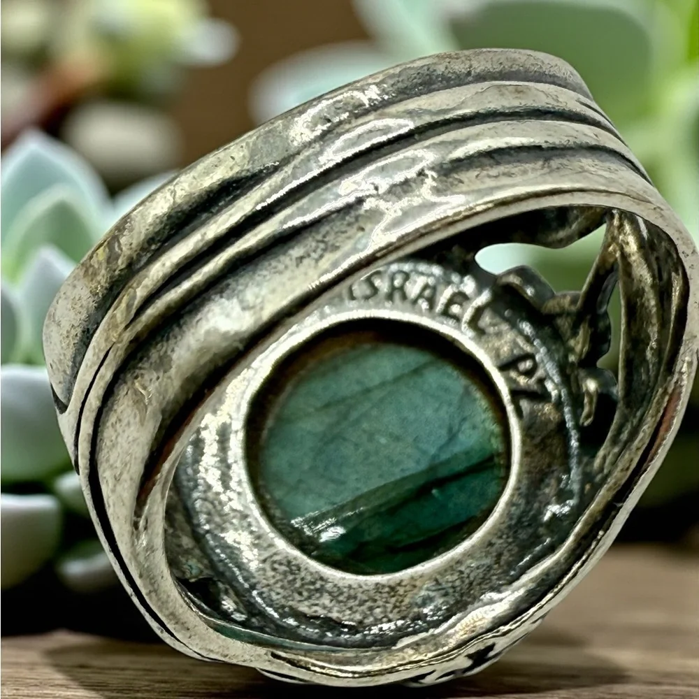 Sterling Silver Israel PZ Labradorite Floral Statement Ring – Size 8
